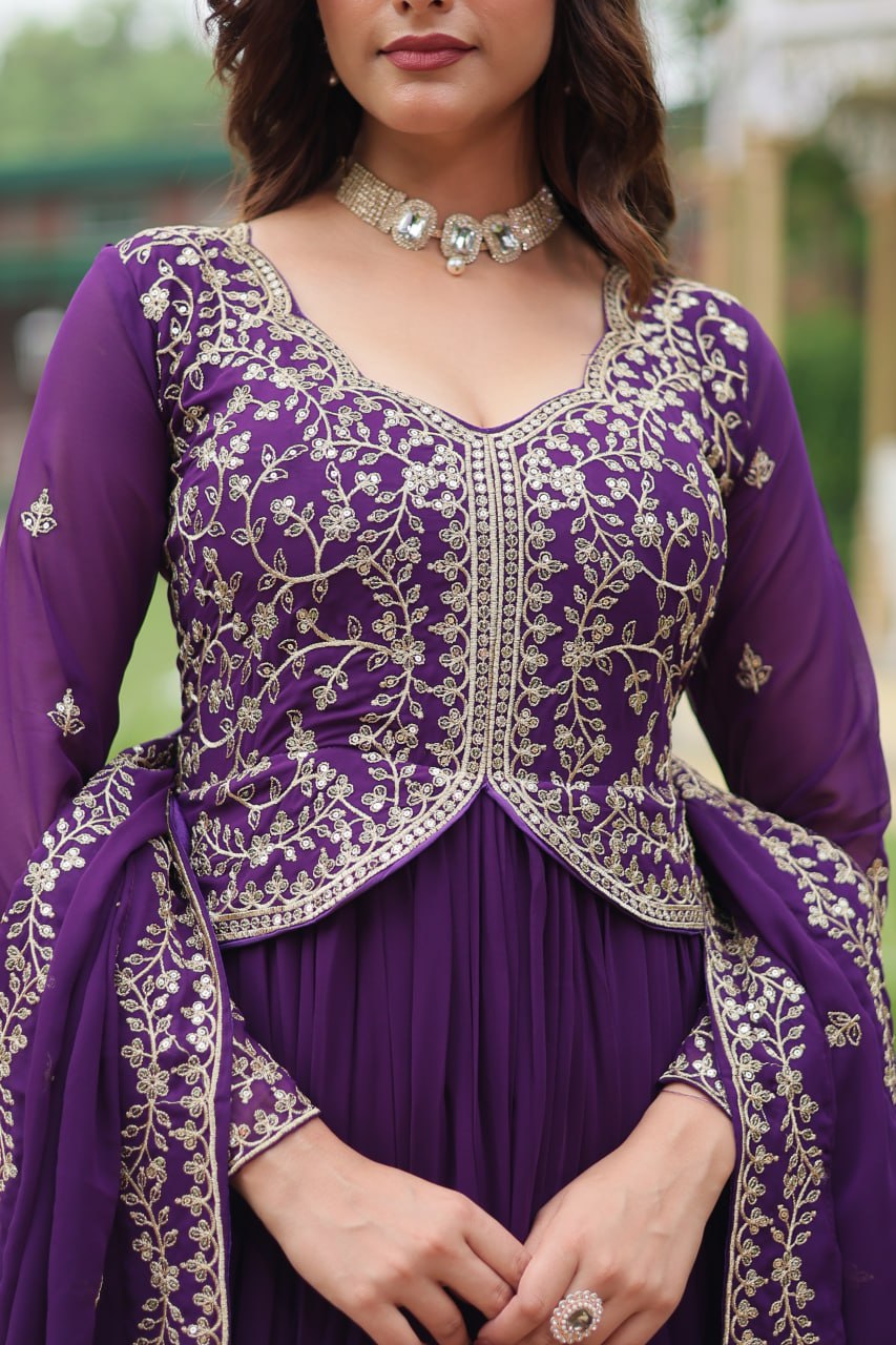 FAUX BLOOMING DESIGNER GOWN WITH SEQUINS & ZARI EMBROIDERED DUPATTA