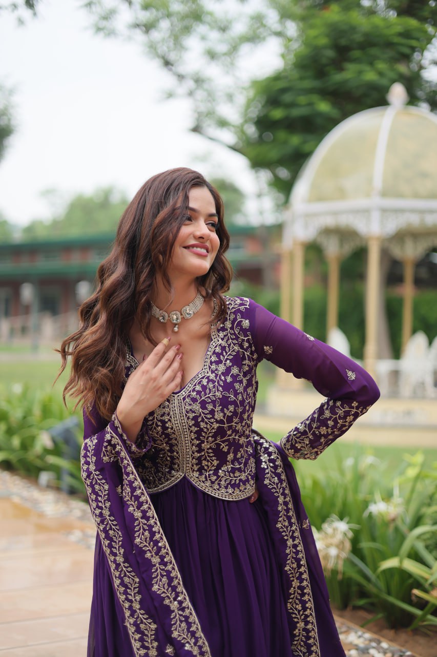 FAUX BLOOMING DESIGNER GOWN WITH SEQUINS & ZARI EMBROIDERED DUPATTA