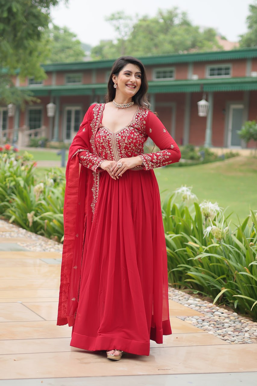 FAUX BLOOMING DESIGNER GOWN WITH SEQUINS & ZARI EMBROIDERED DUPATTA