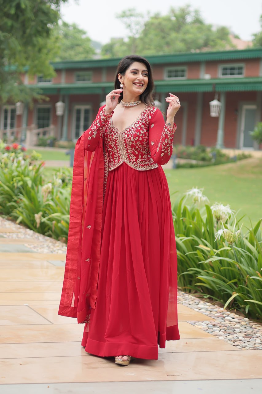 FAUX BLOOMING DESIGNER GOWN WITH SEQUINS & ZARI EMBROIDERED DUPATTA