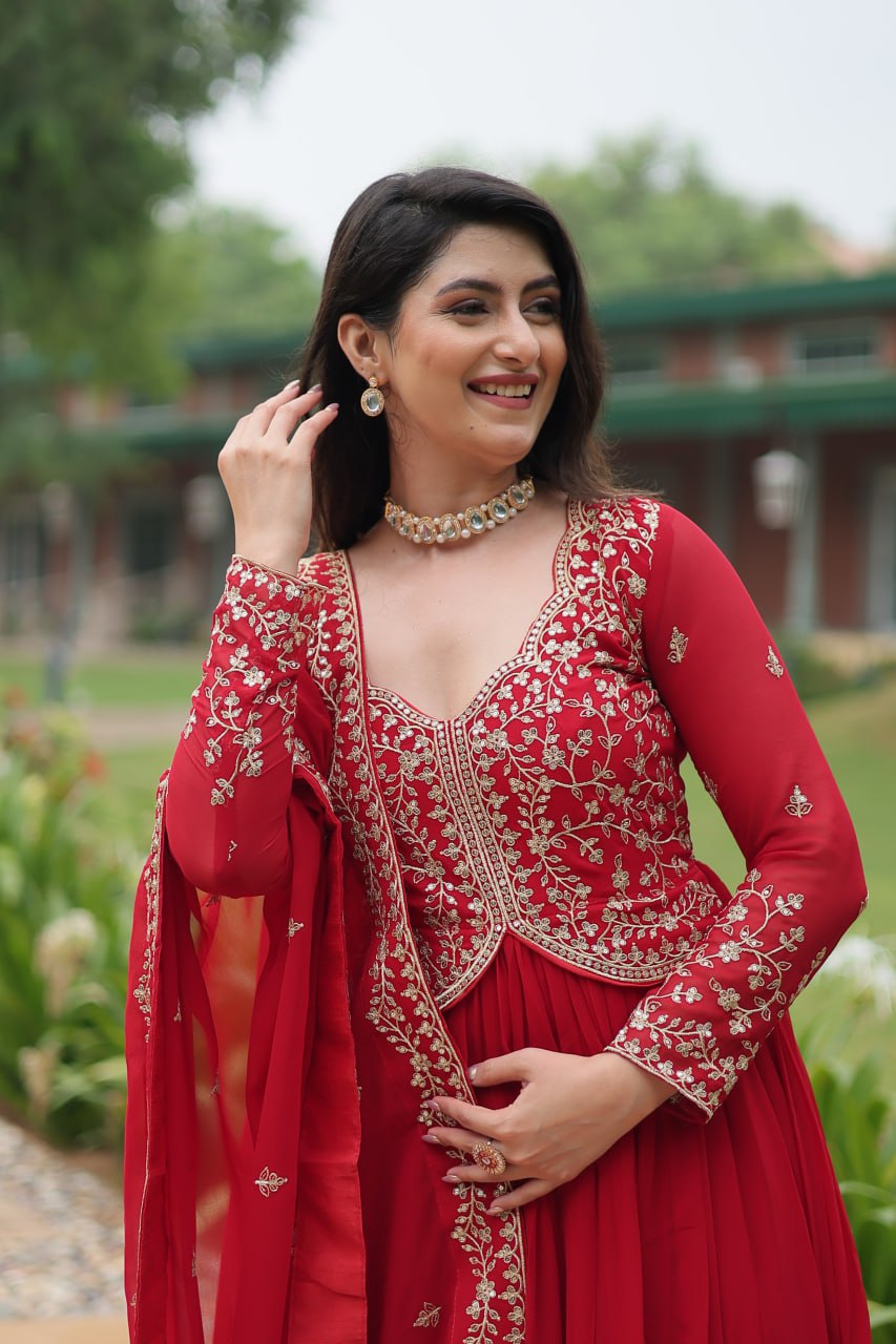 FAUX BLOOMING DESIGNER GOWN WITH SEQUINS & ZARI EMBROIDERED DUPATTA