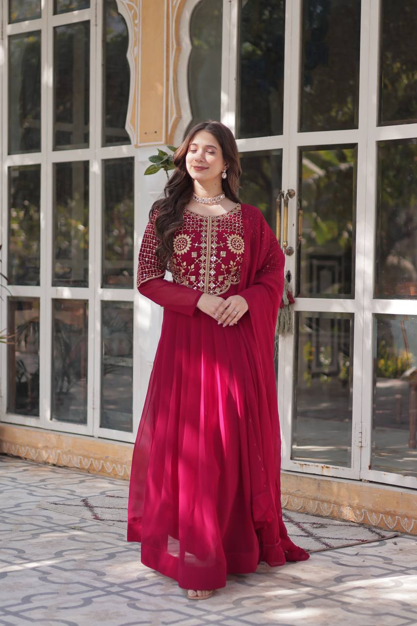 STYLISH FAUX BLOOMING GEORGETTE EMBROIDERED GOWN WITH DESIGNER DUPATTA FOR WOMEN