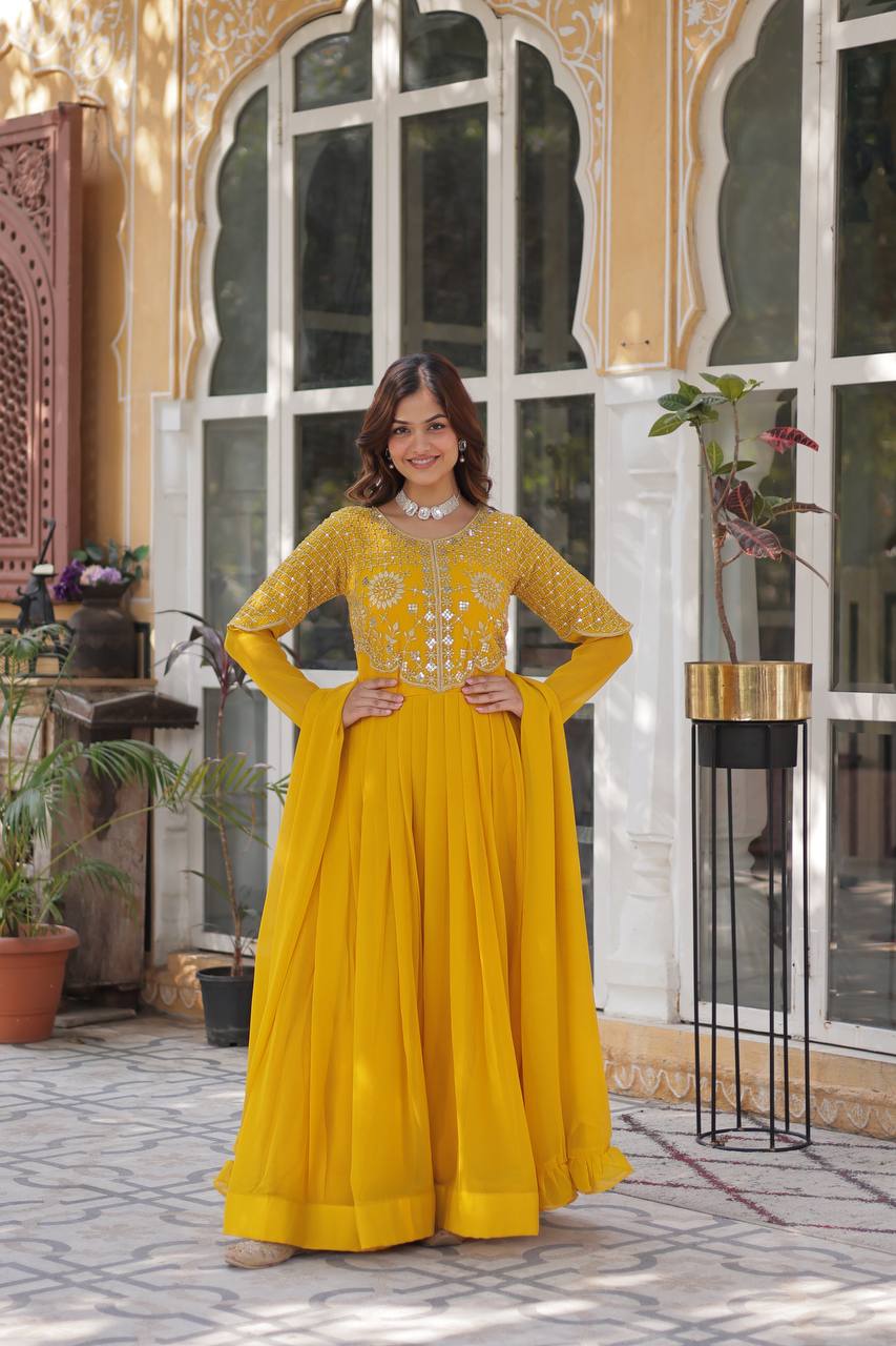 STYLISH FAUX BLOOMING GEORGETTE EMBROIDERED GOWN WITH DESIGNER DUPATTA FOR WOMEN