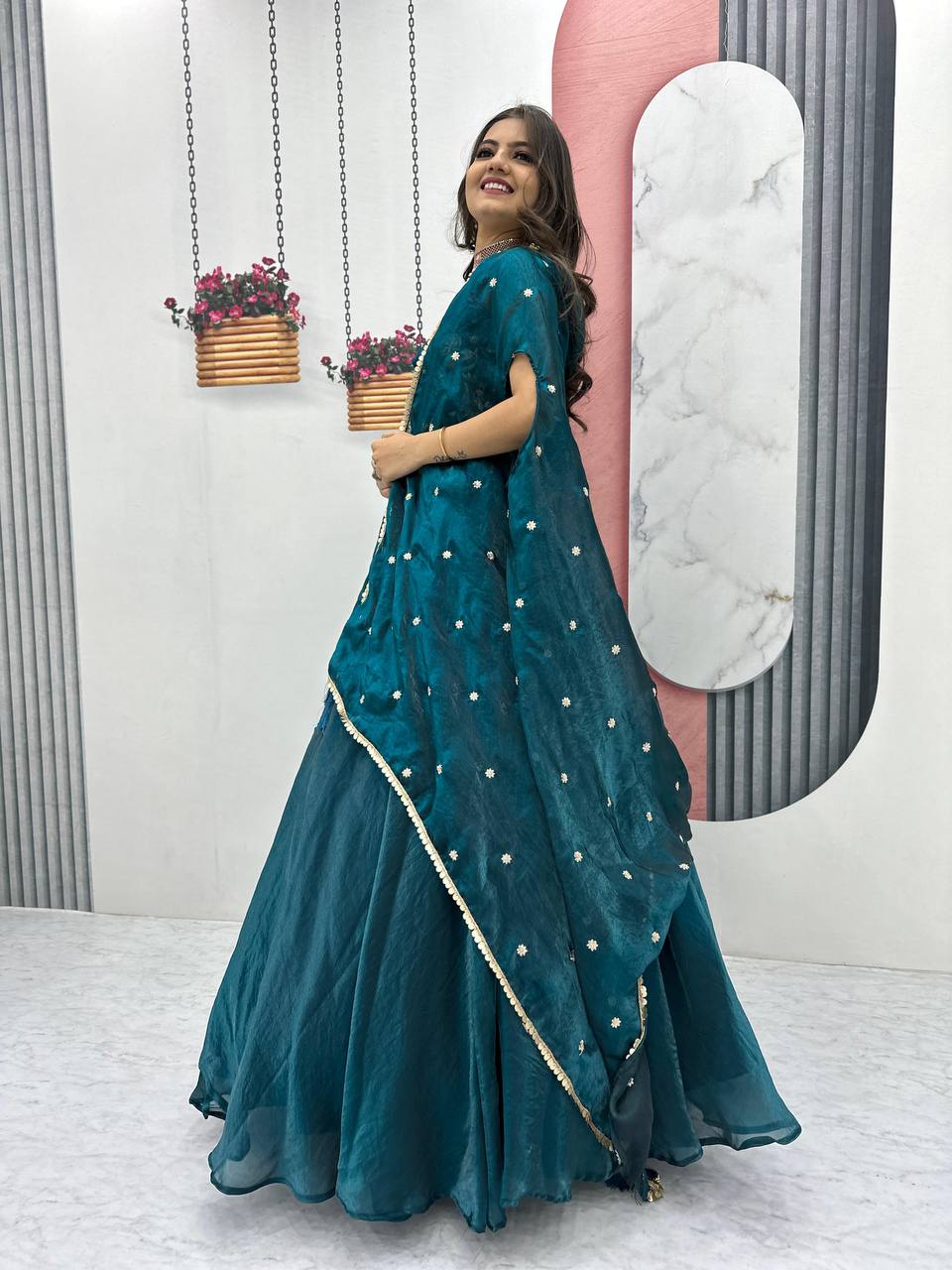 TRENDING DESIGNER FENDY LEHENGA CHOLI SET WITH SHRUG STYLE DUPATTA