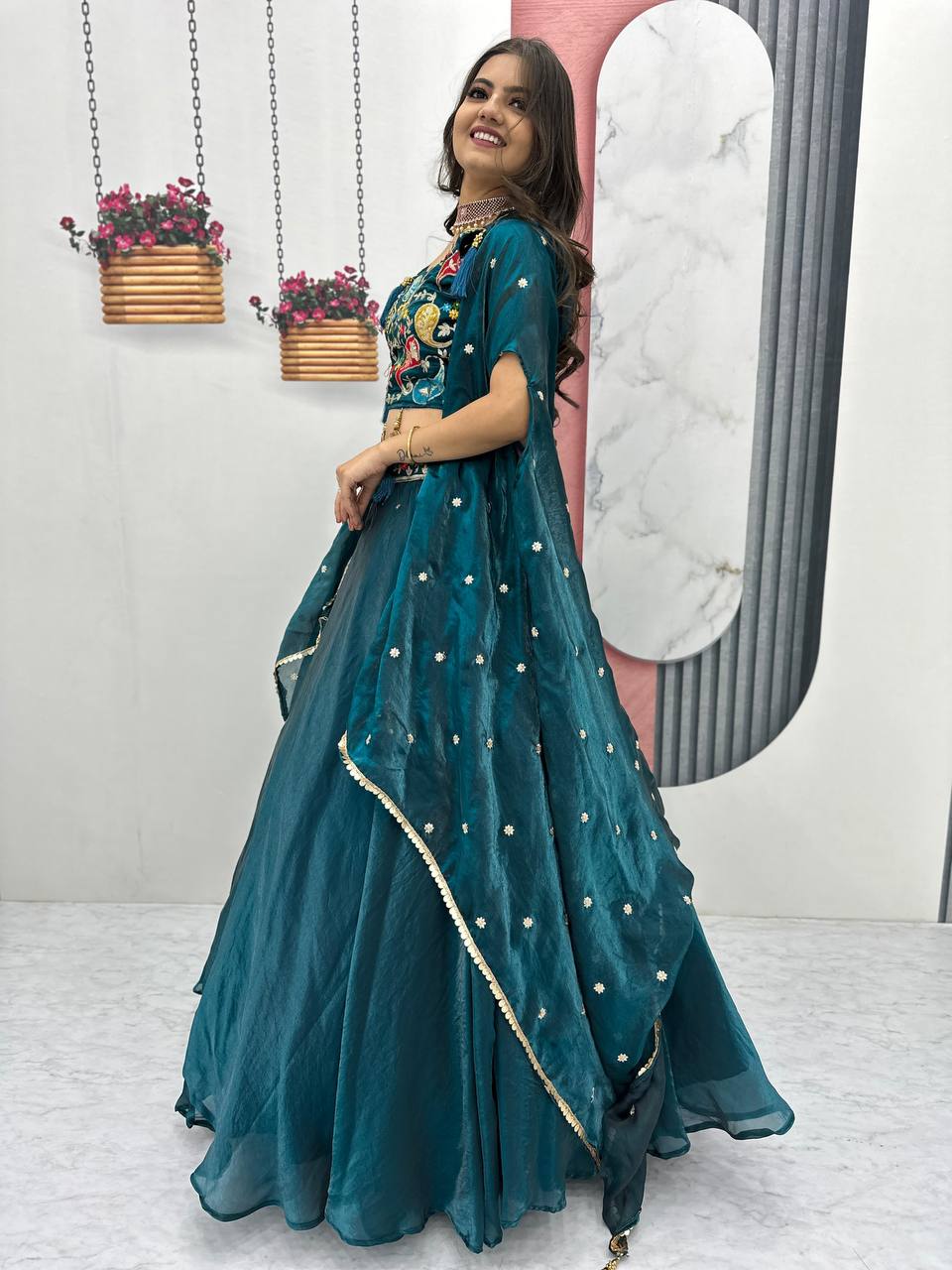 TRENDING DESIGNER FENDY LEHENGA CHOLI SET WITH SHRUG STYLE DUPATTA