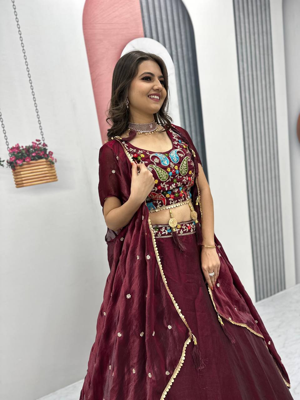 TRENDING DESIGNER FENDY LEHENGA CHOLI SET WITH SHRUG STYLE DUPATTA