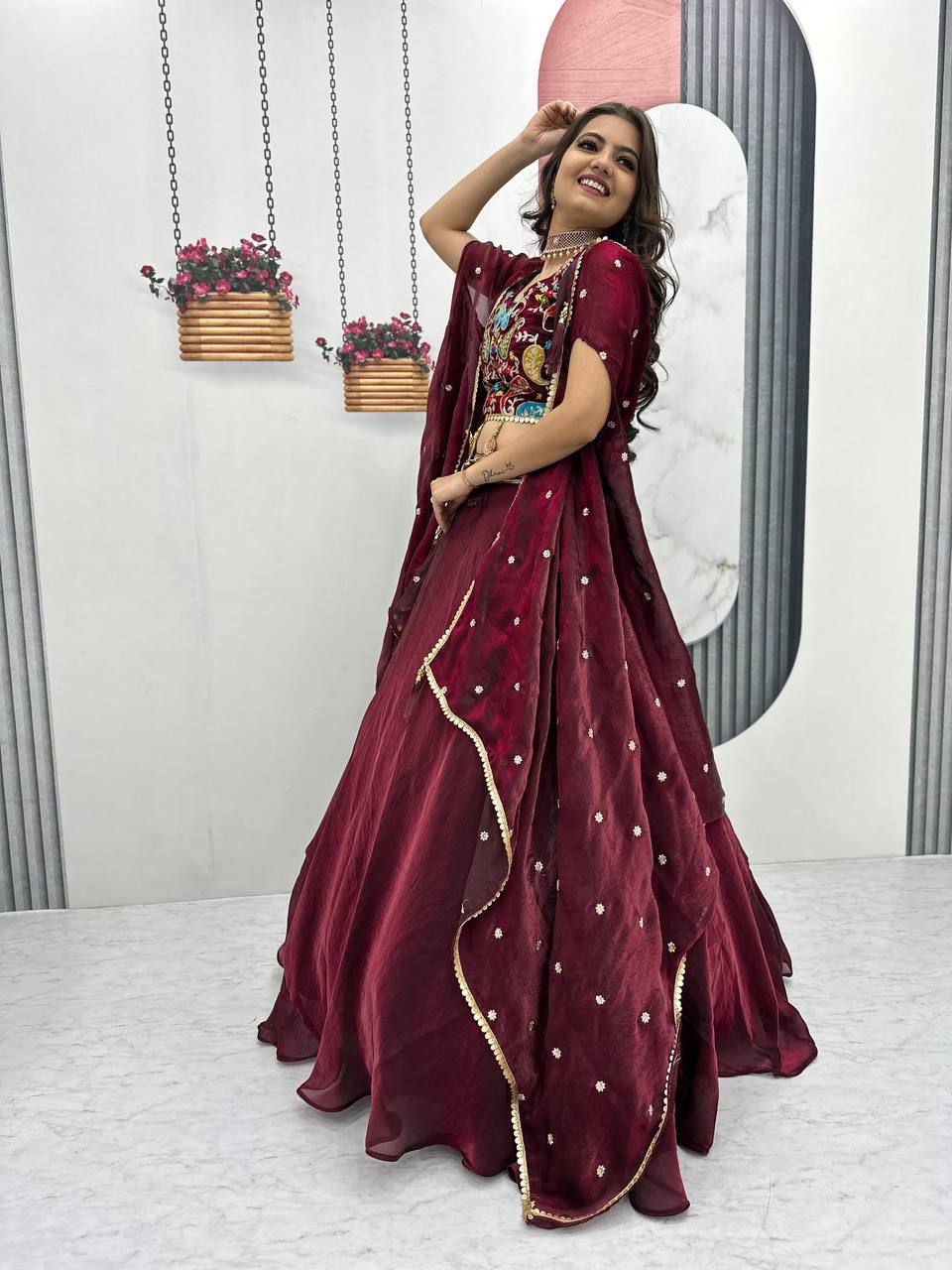 TRENDING DESIGNER FENDY LEHENGA CHOLI SET WITH SHRUG STYLE DUPATTA