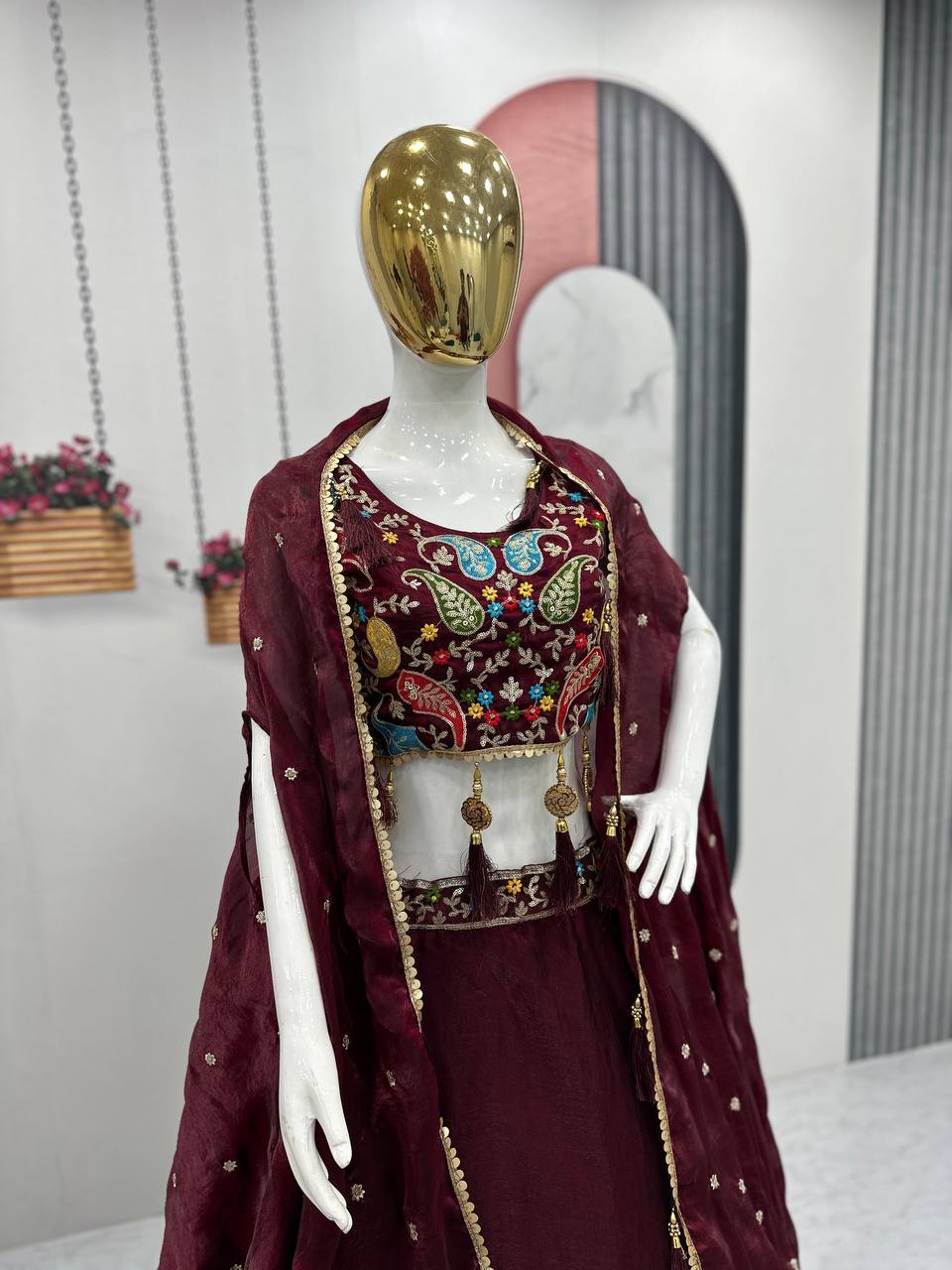 TRENDING DESIGNER FENDY LEHENGA CHOLI SET WITH SHRUG STYLE DUPATTA