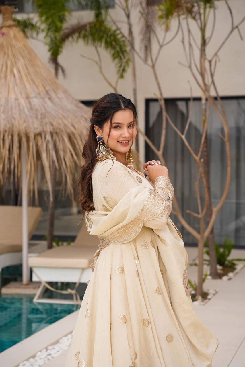 BUY STUNNING DESIGNER GOWN IN CHINON SILK WITH SEQUINS & CODING WORK – INCLUDES MATCHING DUPATTA