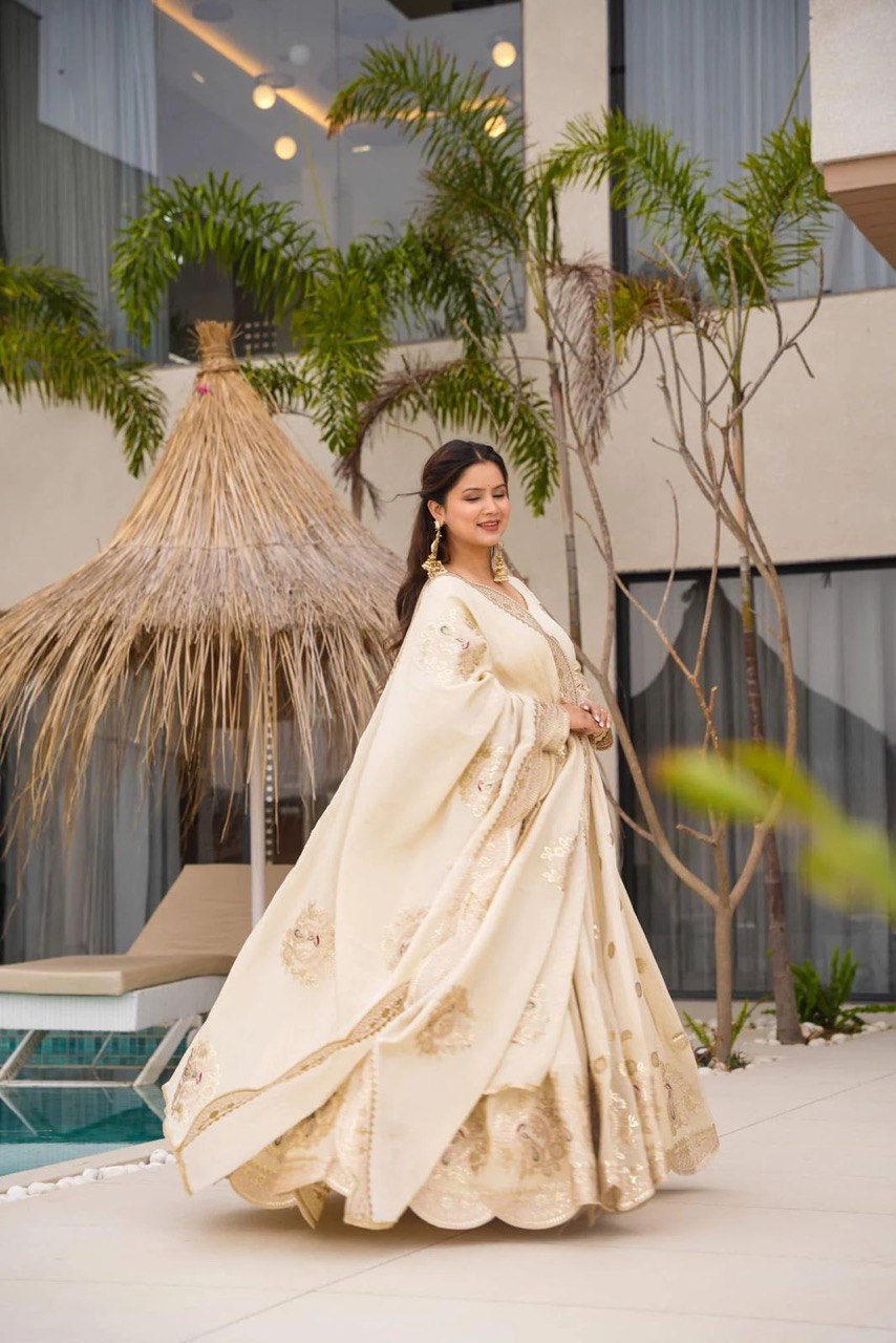BUY STUNNING DESIGNER GOWN IN CHINON SILK WITH SEQUINS & CODING WORK – INCLUDES MATCHING DUPATTA