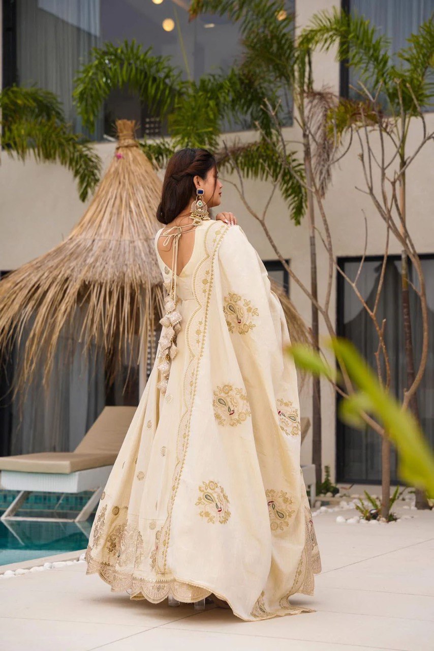 BUY STUNNING DESIGNER GOWN IN CHINON SILK WITH SEQUINS & CODING WORK – INCLUDES MATCHING DUPATTA