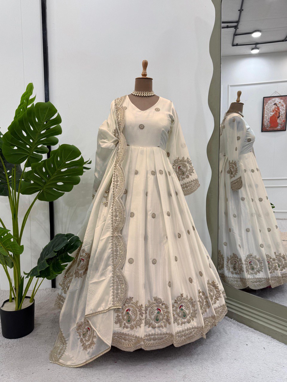 BUY STUNNING DESIGNER GOWN IN CHINON SILK WITH SEQUINS & CODING WORK – INCLUDES MATCHING DUPATTA