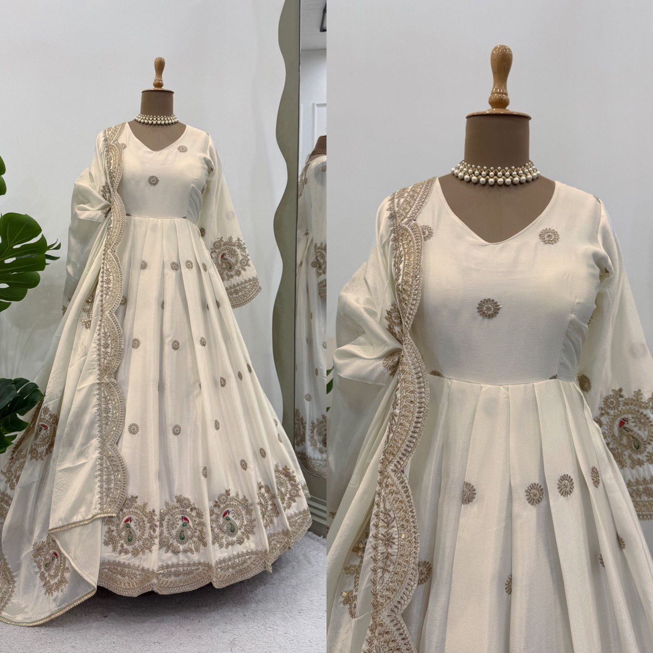 BUY STUNNING DESIGNER GOWN IN CHINON SILK WITH SEQUINS & CODING WORK – INCLUDES MATCHING DUPATTA