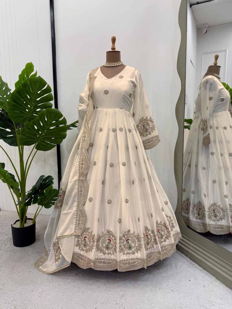 BUY STUNNING DESIGNER GOWN IN CHINON SILK WITH SEQUINS & CODING WORK – INCLUDES MATCHING DUPATTA