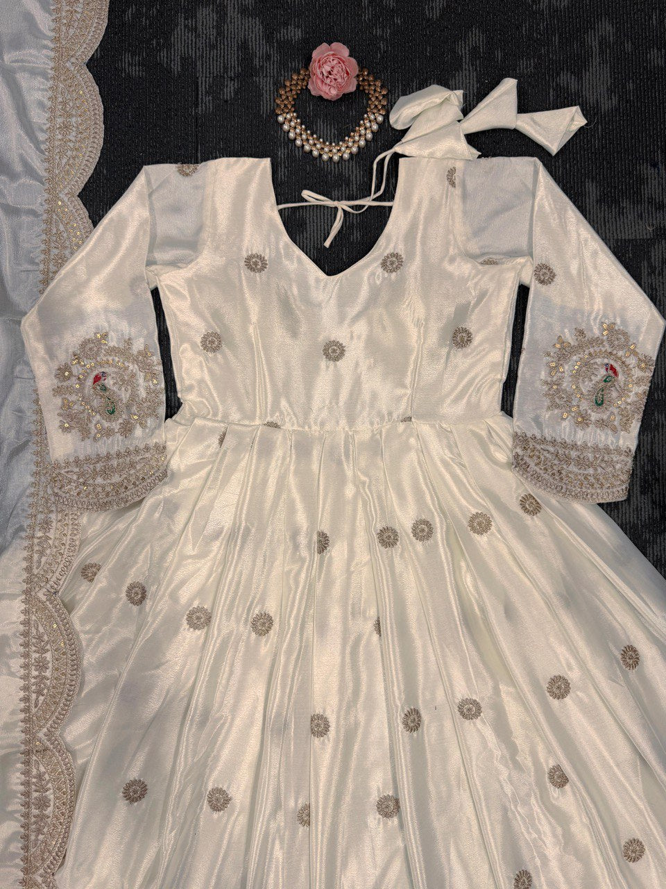 BUY STUNNING DESIGNER GOWN IN CHINON SILK WITH SEQUINS & CODING WORK – INCLUDES MATCHING DUPATTA
