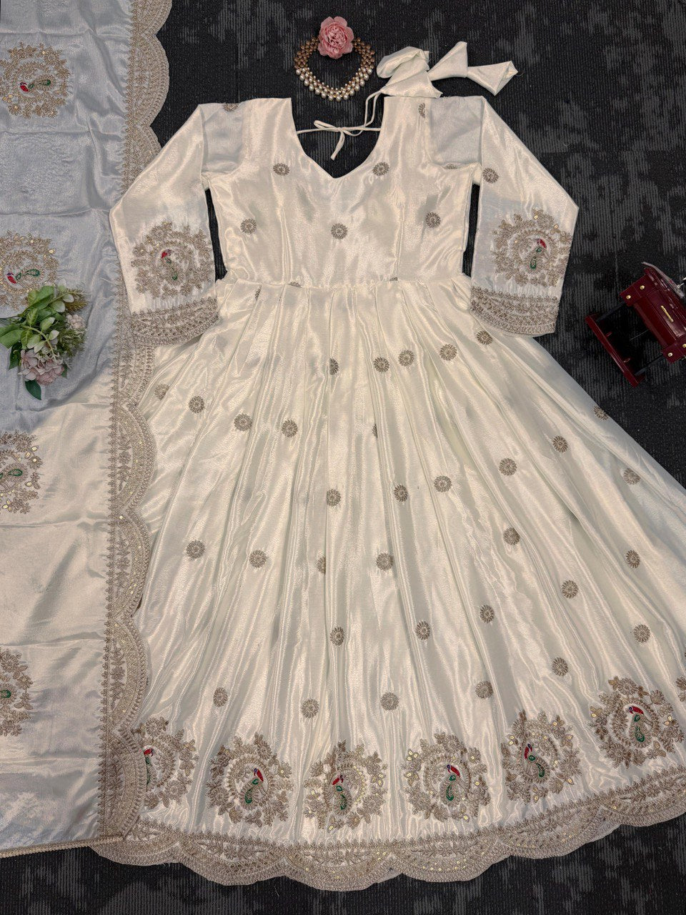 BUY STUNNING DESIGNER GOWN IN CHINON SILK WITH SEQUINS & CODING WORK – INCLUDES MATCHING DUPATTA