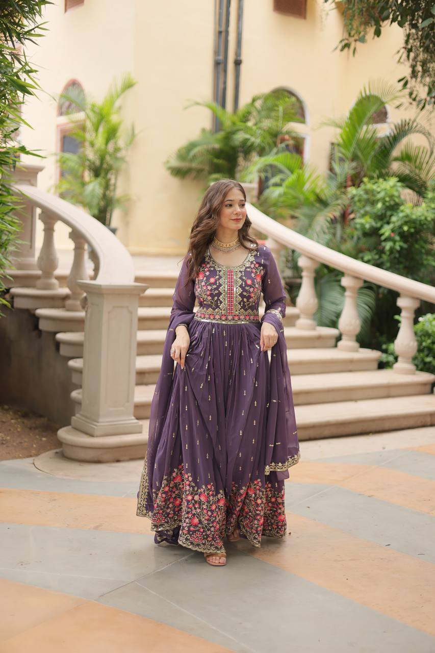 DESIGNER FAUX GEORGETTE KURTI SHARARA SET WITH SEQUINS EMBROIDERED DUPATTA