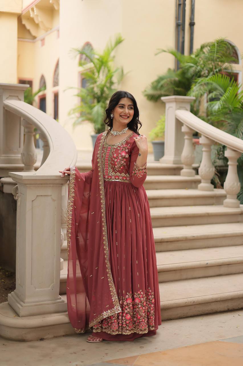 DESIGNER FAUX GEORGETTE KURTI SHARARA SET WITH SEQUINS EMBROIDERED DUPATTA