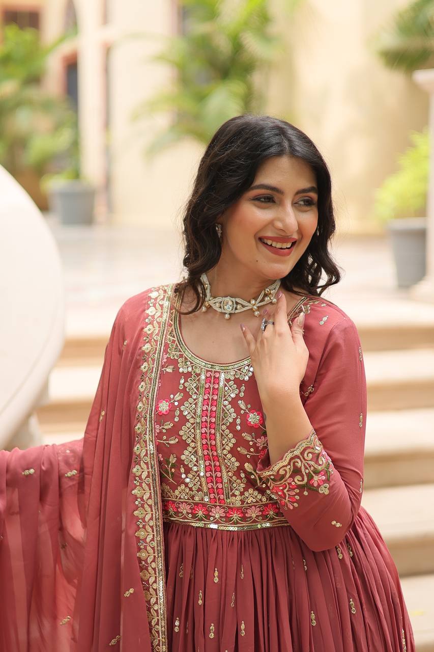 DESIGNER FAUX GEORGETTE KURTI SHARARA SET WITH SEQUINS EMBROIDERED DUPATTA
