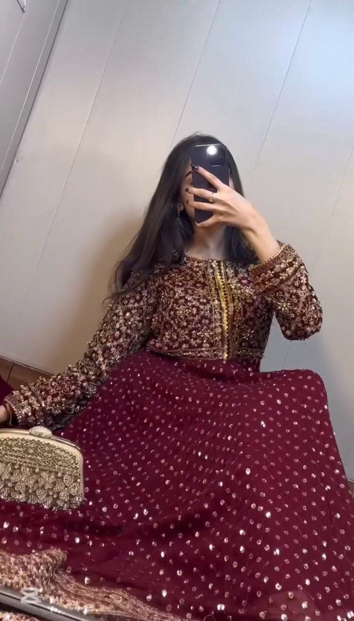 FAUX GEORGETTE DESIGNER TOP WITH SEQUIN & THREAD WORK – INCLUDES MATCHING DUPATTA