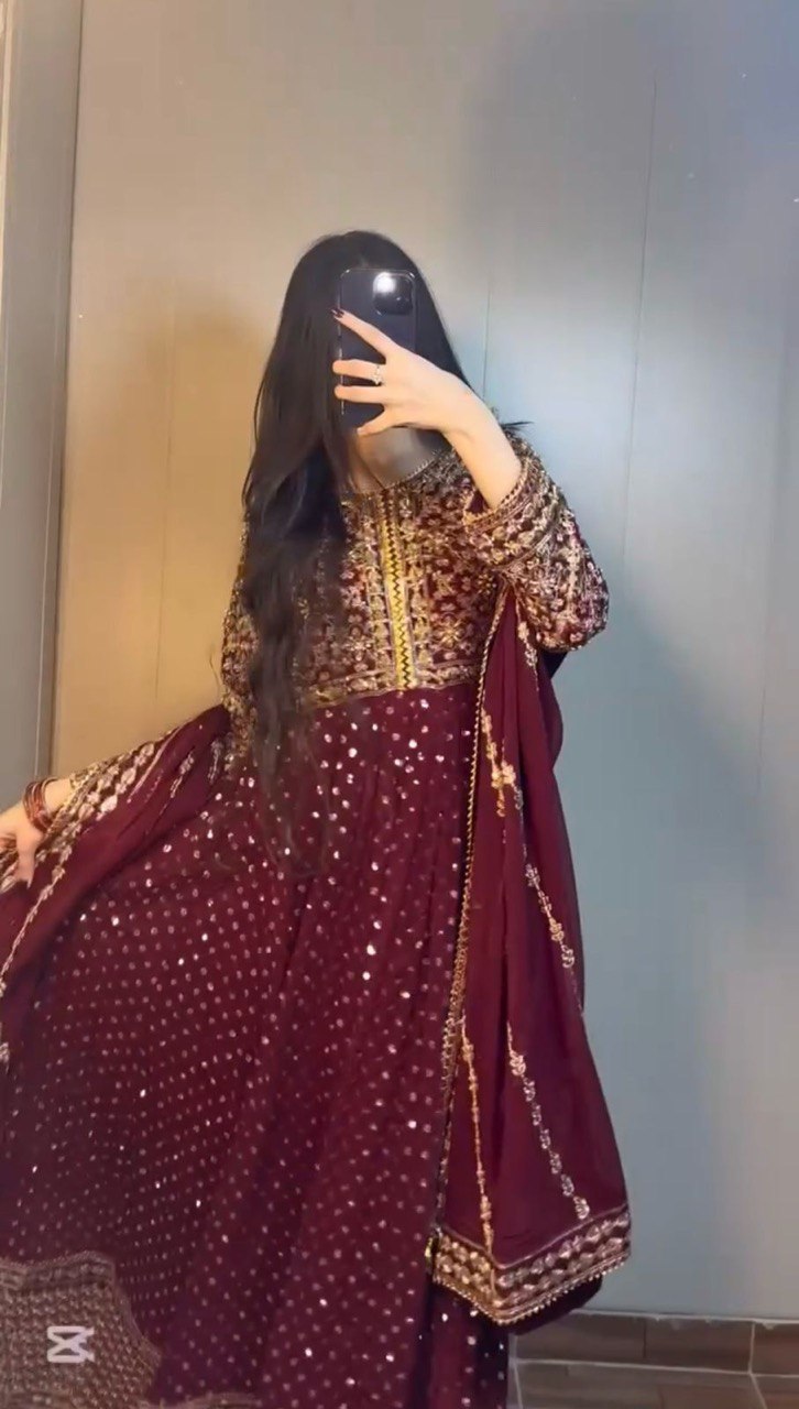 FAUX GEORGETTE DESIGNER TOP WITH SEQUIN & THREAD WORK – INCLUDES MATCHING DUPATTA