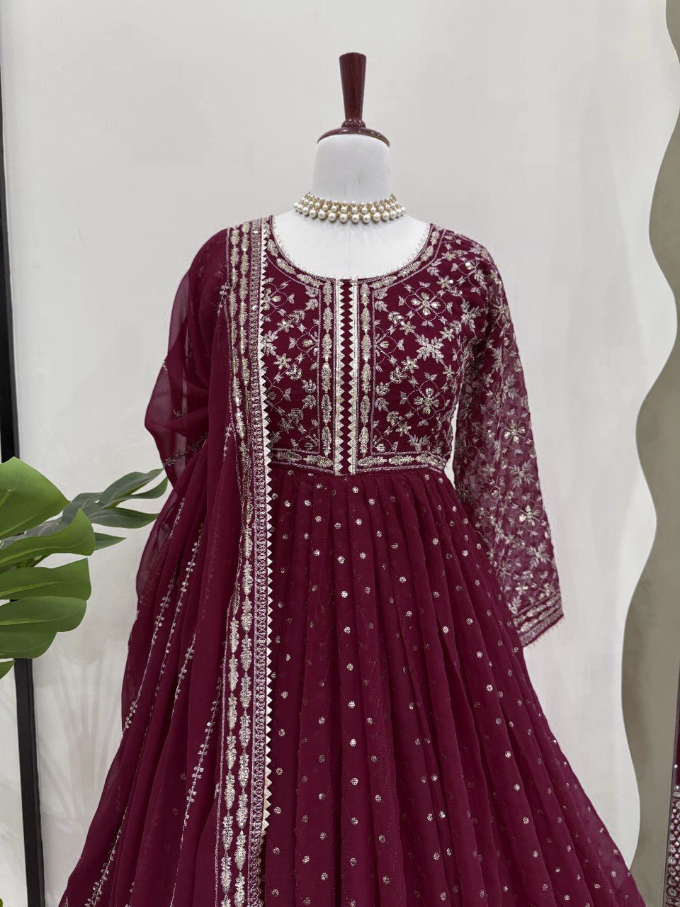 FAUX GEORGETTE DESIGNER TOP WITH SEQUIN & THREAD WORK – INCLUDES MATCHING DUPATTA