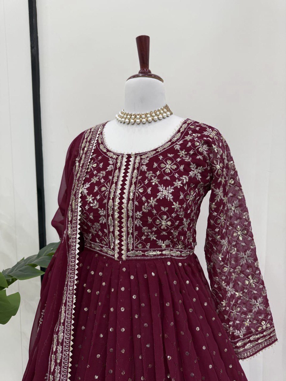 FAUX GEORGETTE DESIGNER TOP WITH SEQUIN & THREAD WORK – INCLUDES MATCHING DUPATTA