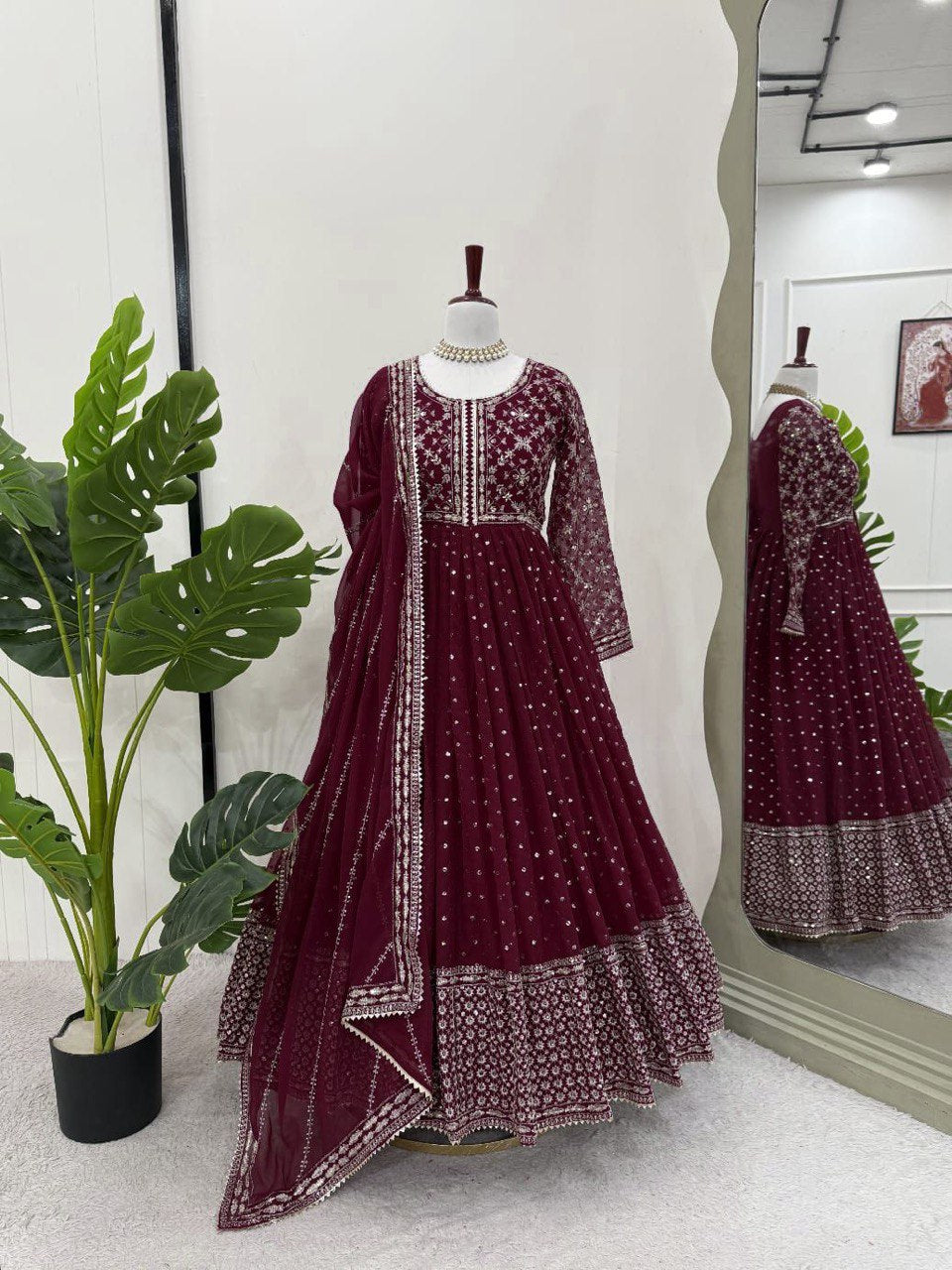 FAUX GEORGETTE DESIGNER TOP WITH SEQUIN & THREAD WORK – INCLUDES MATCHING DUPATTA