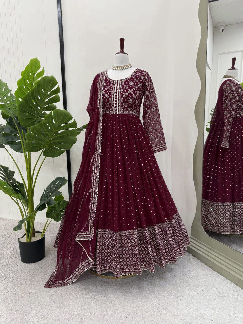FAUX GEORGETTE DESIGNER TOP WITH SEQUIN & THREAD WORK – INCLUDES MATCHING DUPATTA