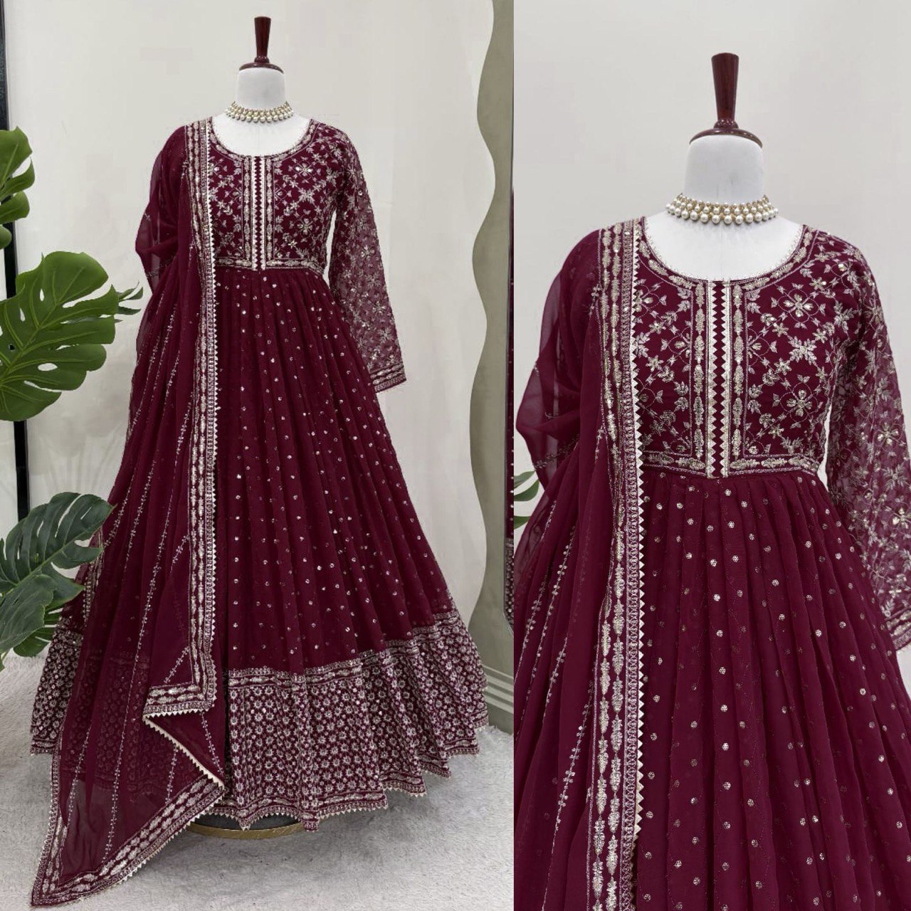 FAUX GEORGETTE DESIGNER TOP WITH SEQUIN & THREAD WORK – INCLUDES MATCHING DUPATTA