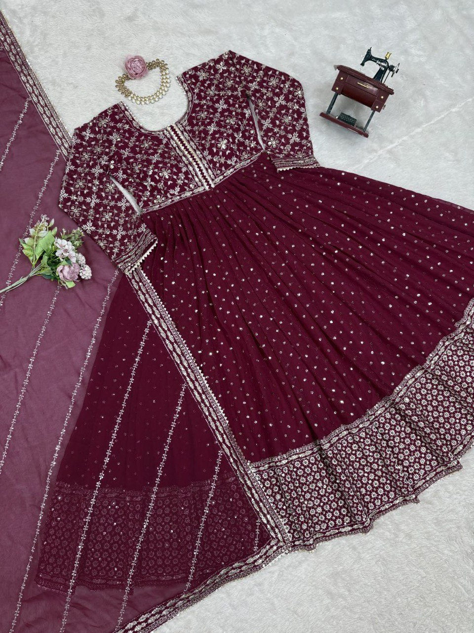 FAUX GEORGETTE DESIGNER TOP WITH SEQUIN & THREAD WORK – INCLUDES MATCHING DUPATTA