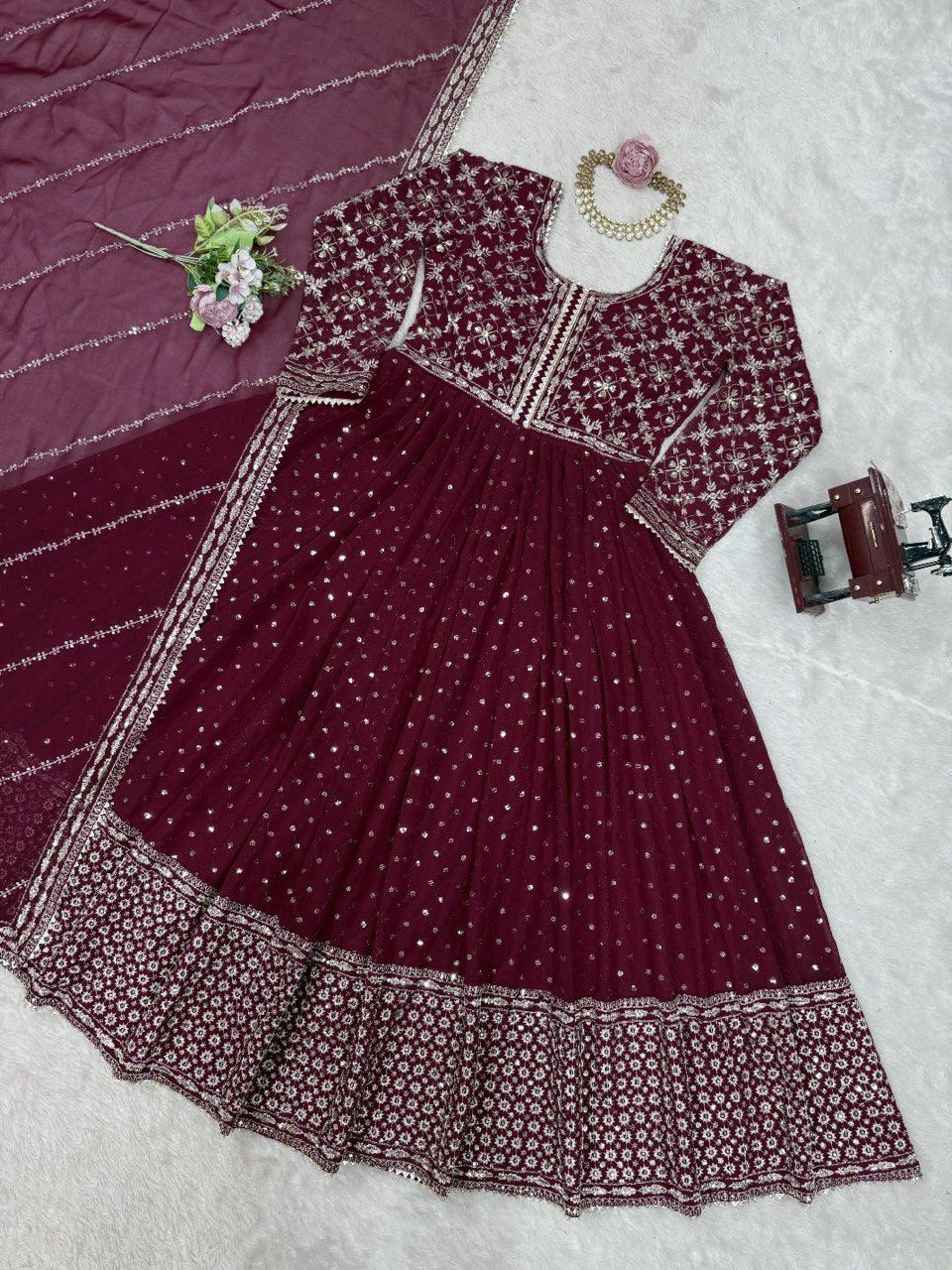 FAUX GEORGETTE DESIGNER TOP WITH SEQUIN & THREAD WORK – INCLUDES MATCHING DUPATTA