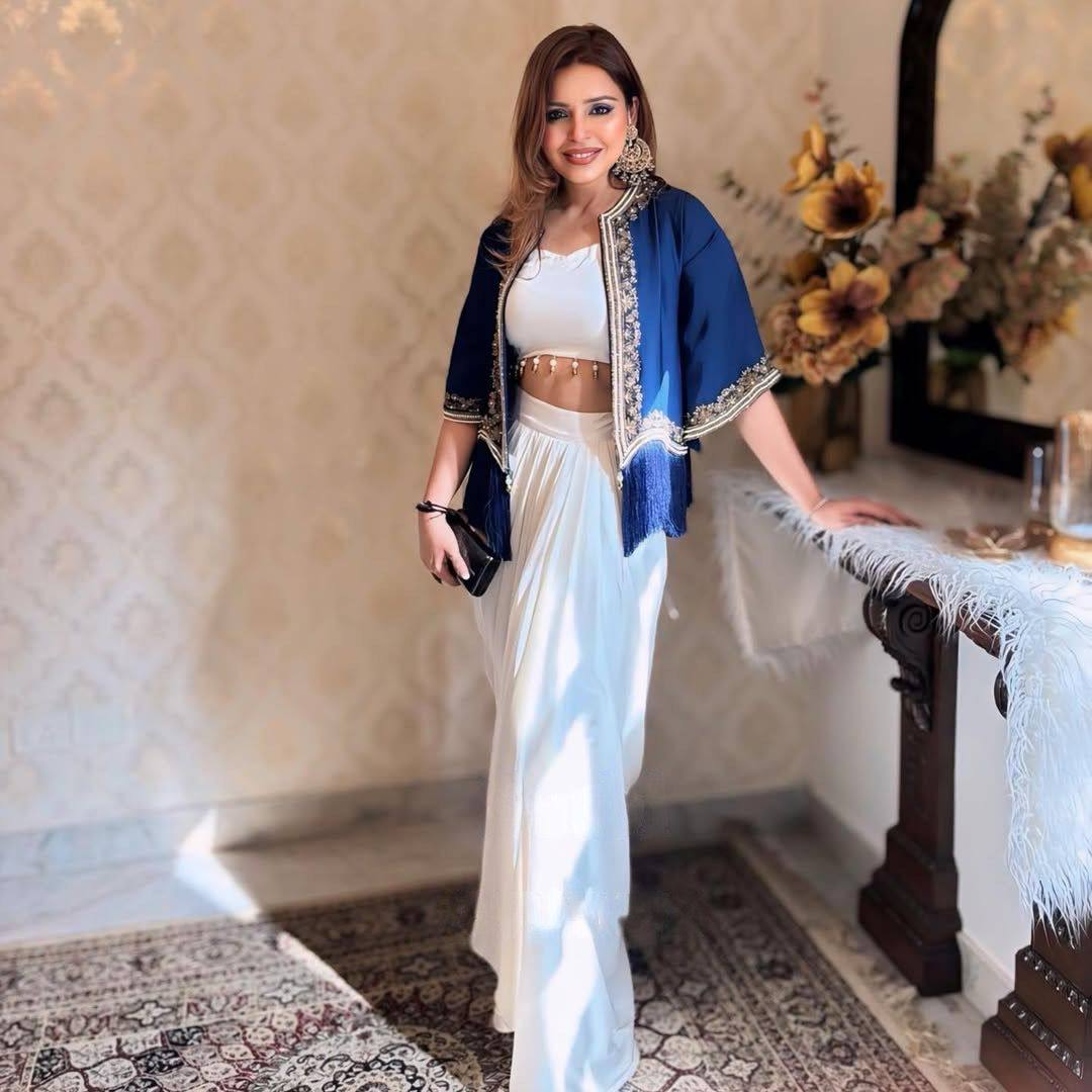 NEW THREE-PIECE WESTERN READY-TO-WEAR DRAPED DHOTI SET WITH EMBROIDERED KOTI