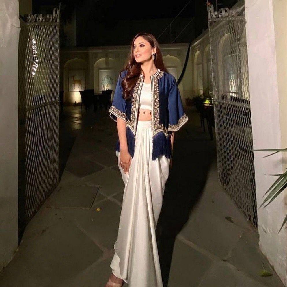 NEW THREE-PIECE WESTERN READY-TO-WEAR DRAPED DHOTI SET WITH EMBROIDERED KOTI