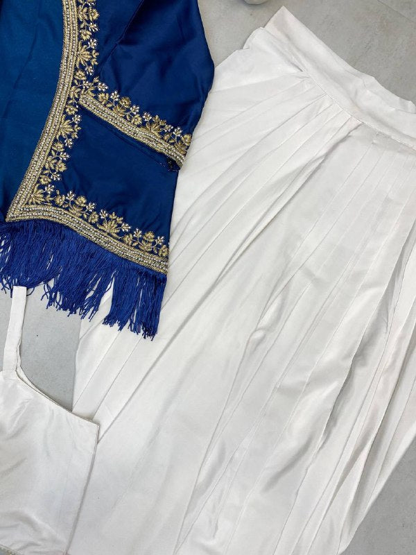 NEW THREE-PIECE WESTERN READY-TO-WEAR DRAPED DHOTI SET WITH EMBROIDERED KOTI