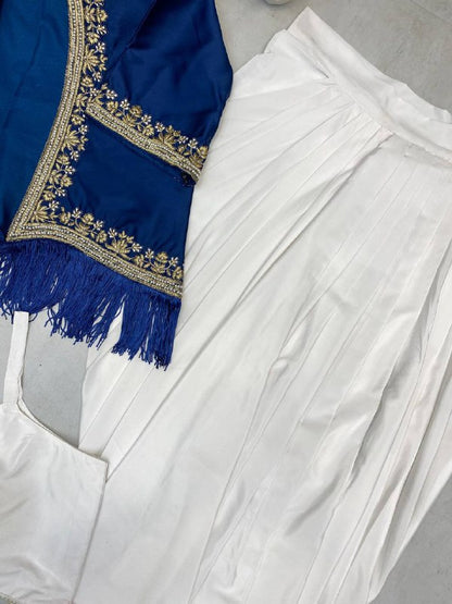 NEW THREE-PIECE WESTERN READY-TO-WEAR DRAPED DHOTI SET WITH EMBROIDERED KOTI