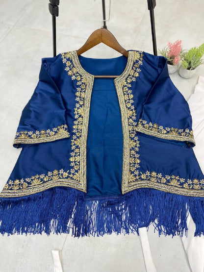 NEW THREE-PIECE WESTERN READY-TO-WEAR DRAPED DHOTI SET WITH EMBROIDERED KOTI