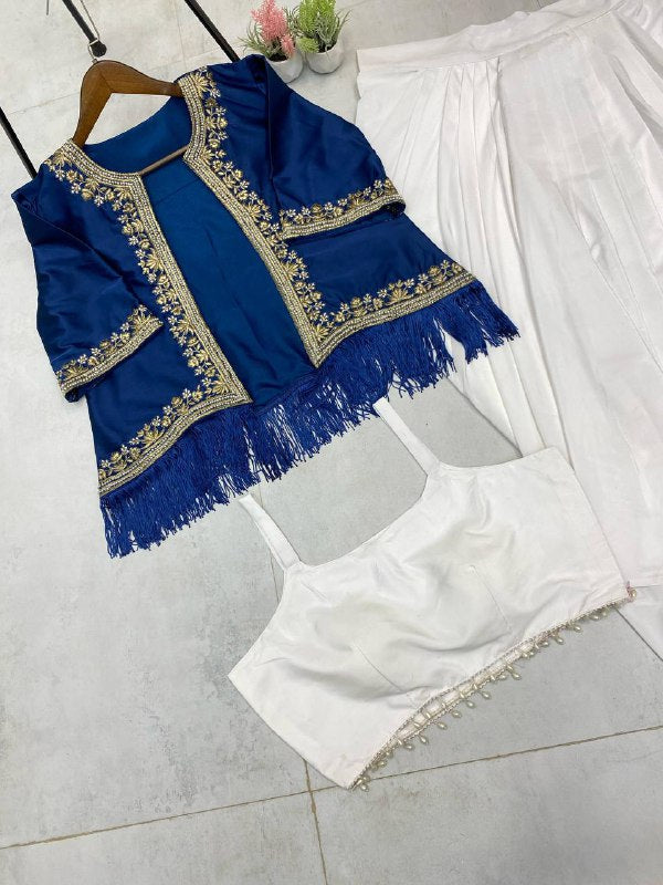 NEW THREE-PIECE WESTERN READY-TO-WEAR DRAPED DHOTI SET WITH EMBROIDERED KOTI