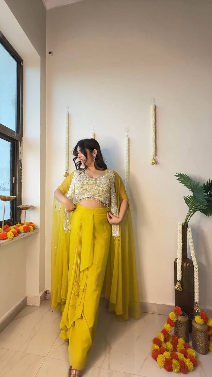NEW DESIGNER INDO-WESTERN THREE PIECE READY TO WEAR DHOTI SET WITH BLOUSE & KOTI