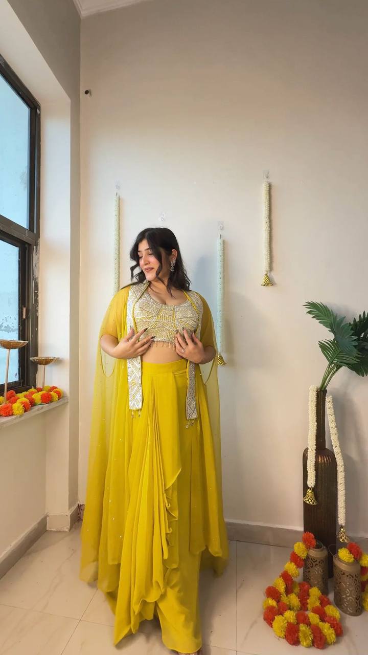 NEW DESIGNER INDO-WESTERN THREE PIECE READY TO WEAR DHOTI SET WITH BLOUSE & KOTI