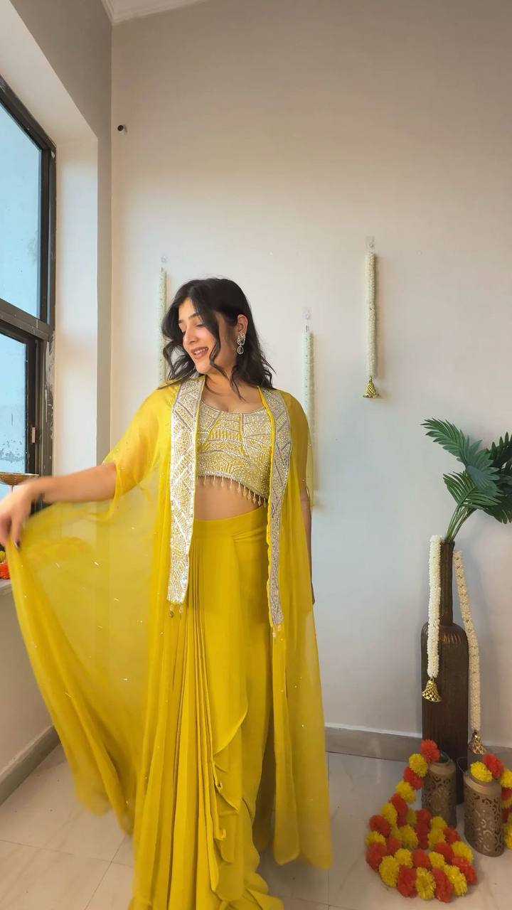 NEW DESIGNER INDO-WESTERN THREE PIECE READY TO WEAR DHOTI SET WITH BLOUSE & KOTI