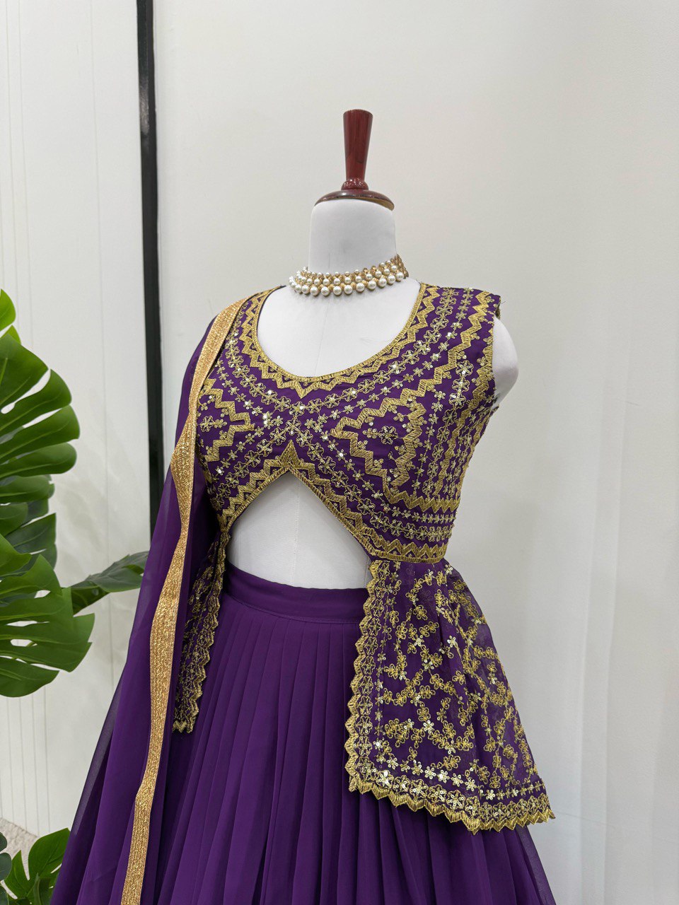DESIGNER FOUX GEORGETTE LEHENGA SET WITH SEQUINS WORK AND FANCY LACE DUPATTA