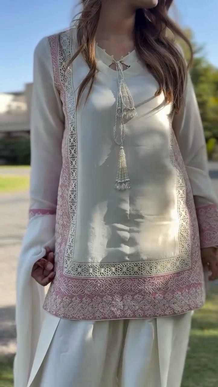 TRENDING ROMAN SILK KURTA AND FARSHI SALWAAR SET WITH EMBROIDERED GEORGETTE DUPATTA