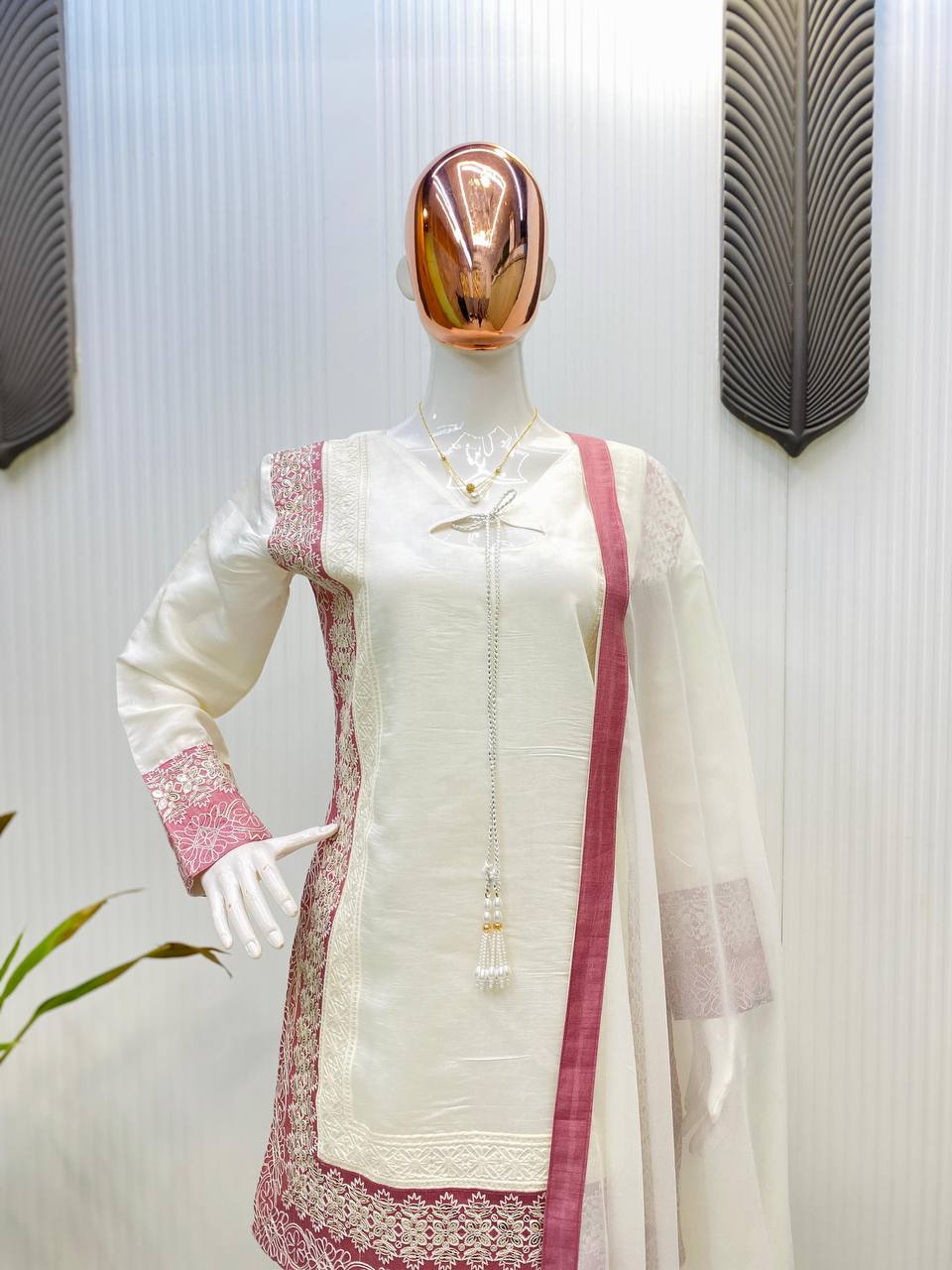 TRENDING ROMAN SILK KURTA AND FARSHI SALWAAR SET WITH EMBROIDERED GEORGETTE DUPATTA