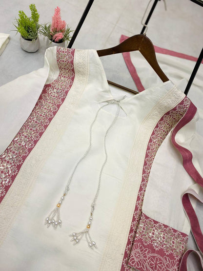 TRENDING ROMAN SILK KURTA AND FARSHI SALWAAR SET WITH EMBROIDERED GEORGETTE DUPATTA