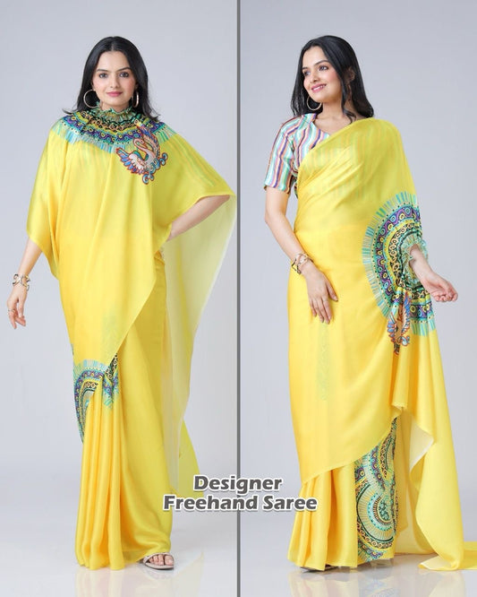 READY-TO-WEAR JAPAN SATIN PRINTED SAREE – MODERN, ELEGANT & AFFORDABLE