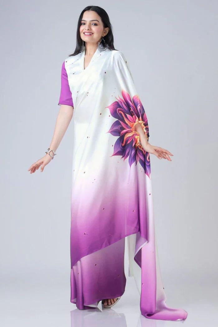 READY-TO-WEAR JAPAN SATIN PRINTED SAREE – MODERN, ELEGANT & AFFORDABLE