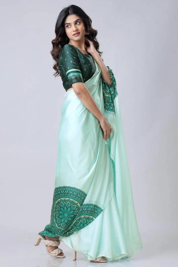 READY-TO-WEAR JAPAN SATIN PRINTED SAREE – MODERN, ELEGANT & AFFORDABLE