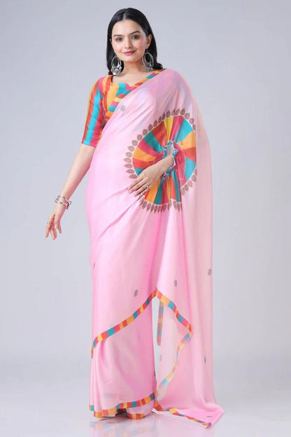 READY-TO-WEAR JAPAN SATIN PRINTED SAREE – MODERN, ELEGANT & AFFORDABLE