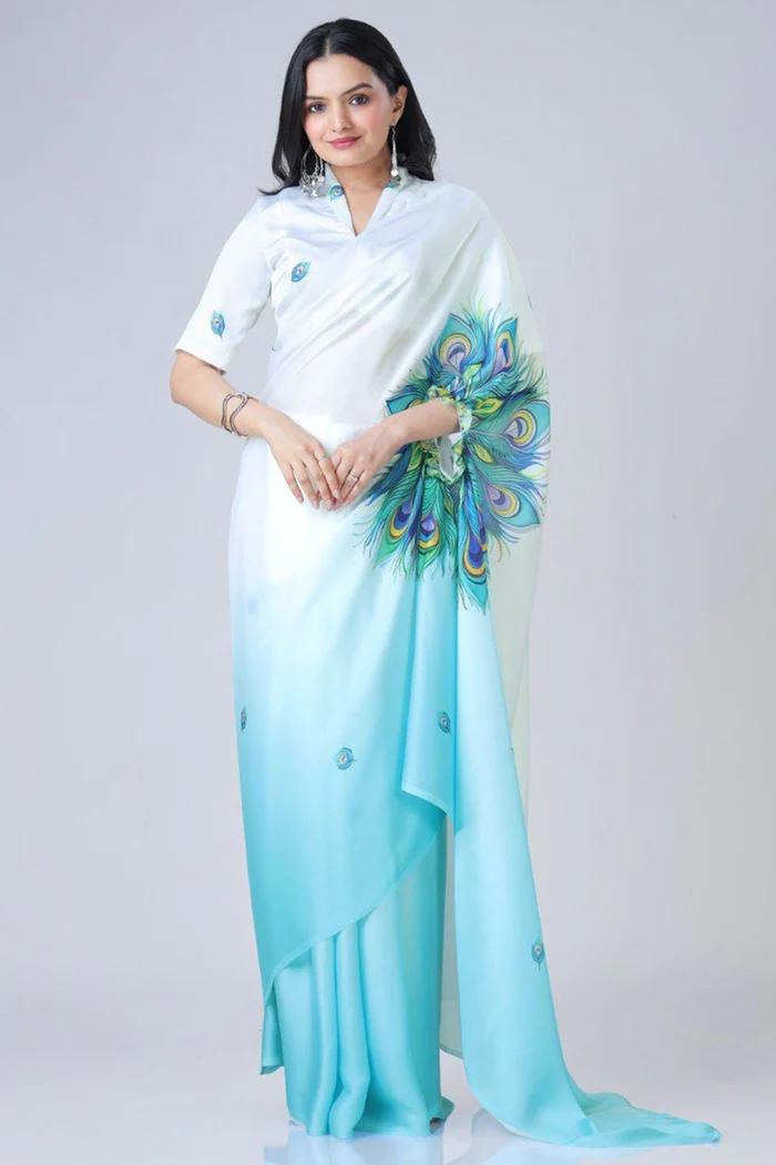 READY-TO-WEAR JAPAN SATIN PRINTED SAREE – MODERN, ELEGANT &amp; AFFORDABLE
